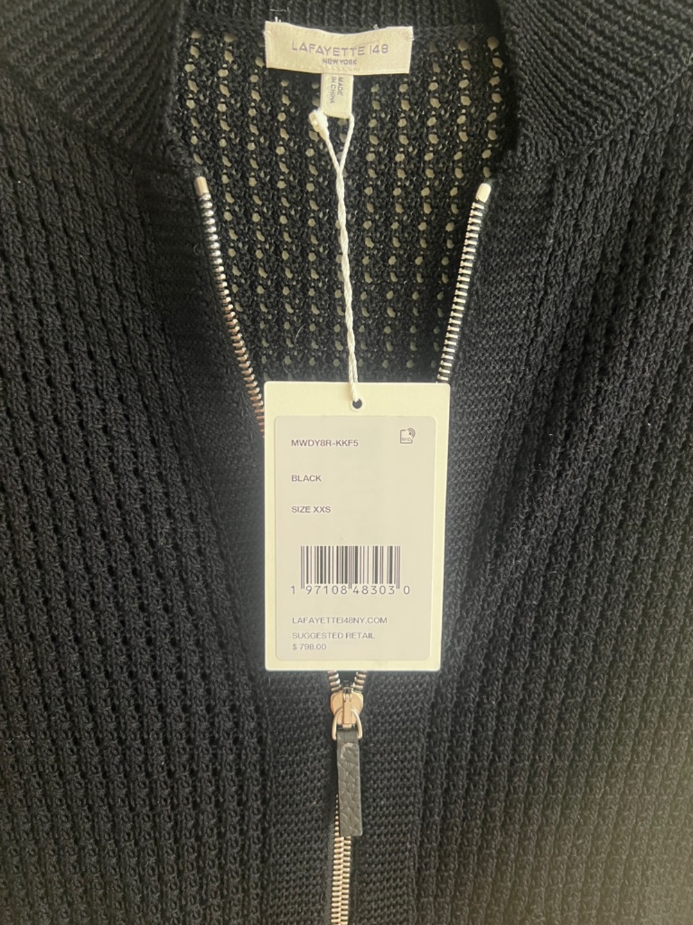 NWT $798 Lafayette 148 New York Black Zip Knit Cardigan 100% cotton Size XXS - Picture 12 of 12